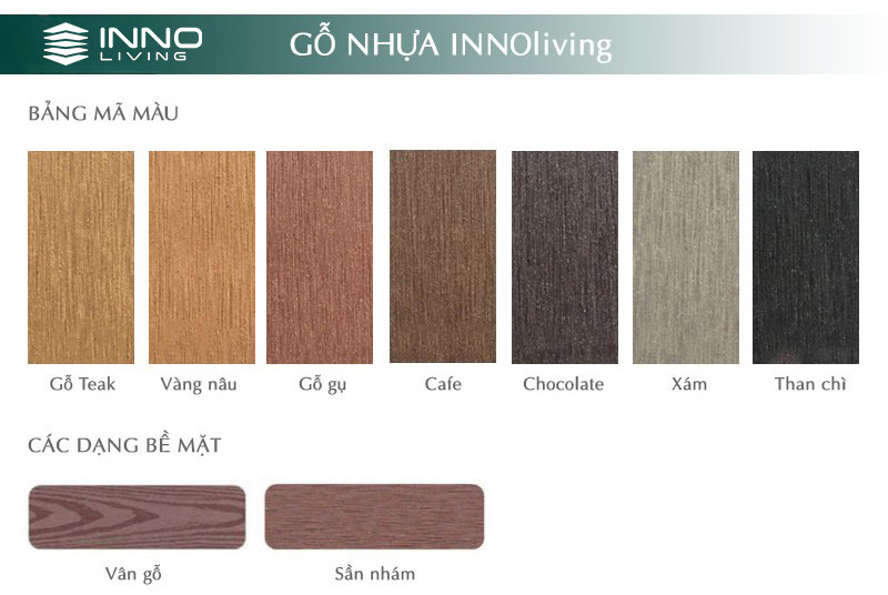 Bảng màu Tấm gỗ nhựa ốp trần - tường ngoài trời INNOliving 225×20