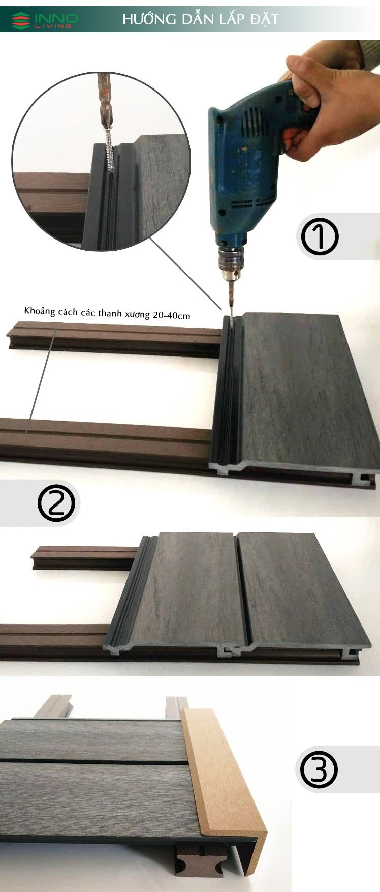 Tấm gỗ nhựa ốp trần ngoài trời INNOliving 225x20