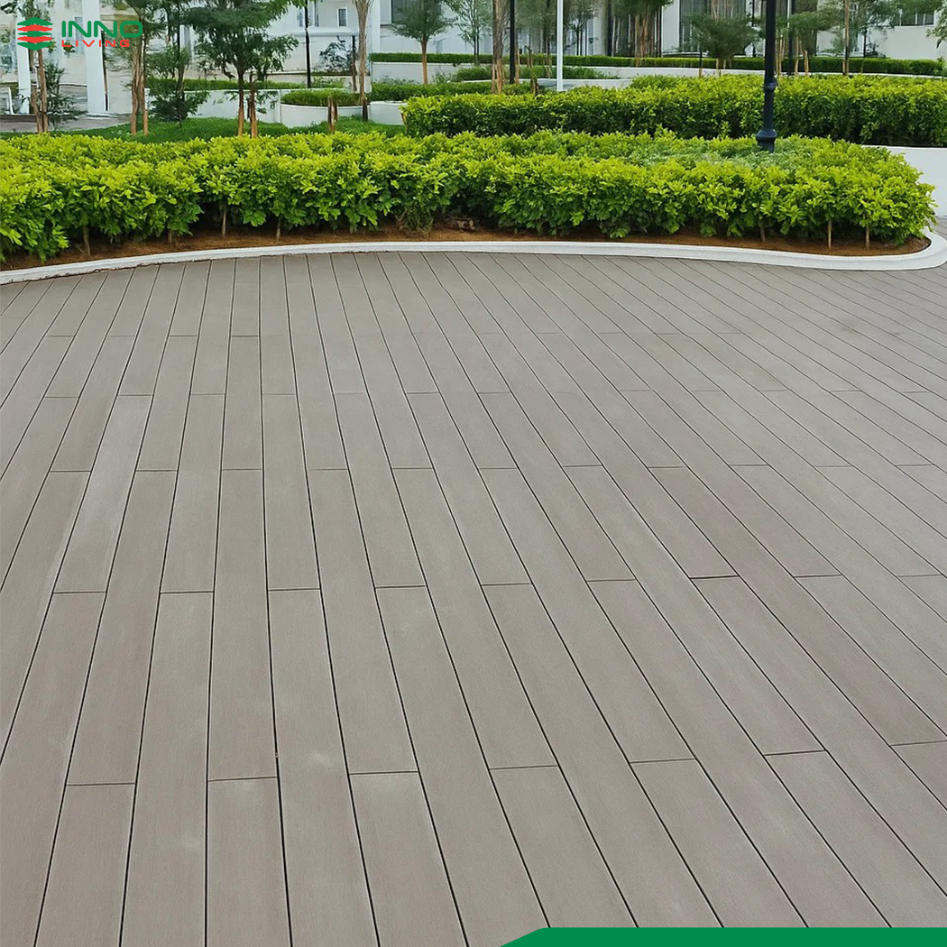 Ứng dụng màu than chì của sàn gỗ nhựa ngoài trời Innoliving 140x25 lỗ vuông