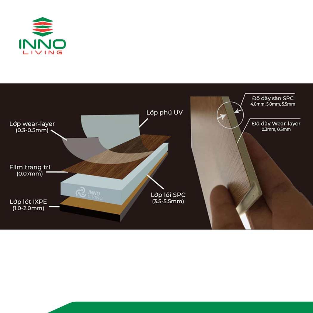 Sàn Vinyl Hèm Khóa SPC INNOliving 4mm IN121 4 Thông số kỹ thuật sản phẩm