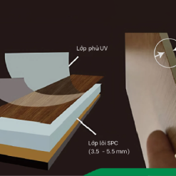 Cấu tạo chi tiết sàn nhựa hèm khóa SPC INNO LIVING với các lớp chức năng và độ dày