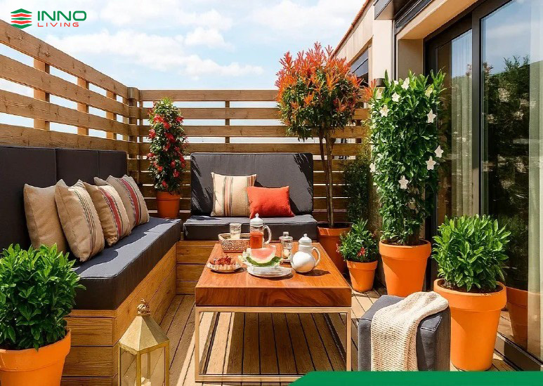 Trang trí ban công bằng gỗ nhựa ngoài trời composite