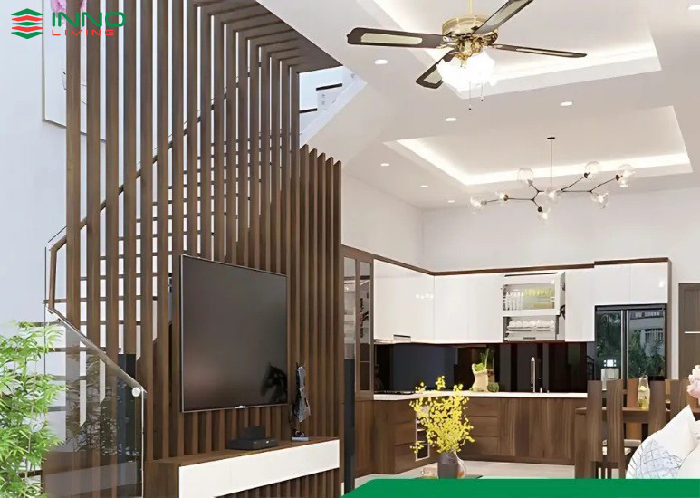 Ứng dụng gỗ nhựa trong nhà làm vách ngăn phòng khách