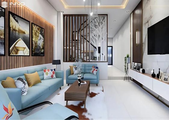 Ứng dụng gỗ nhựa trong nhà làm vách ngăn phòng khách