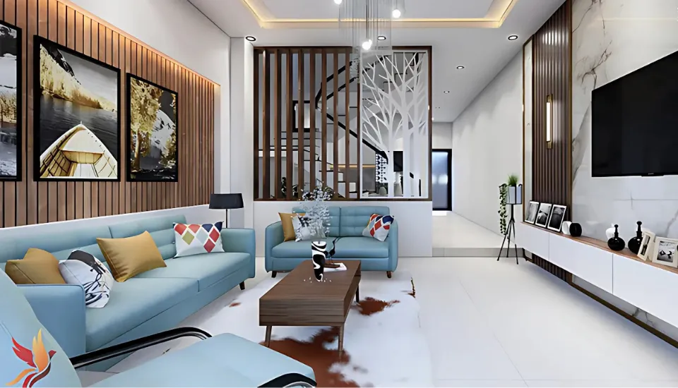 Ứng Dụng Gỗ Nhựa Trong Nhà Làm Vách Ngăn Phòng Khách