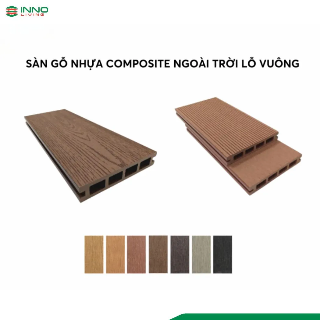 Mẫu sàn gỗ nhựa composite ngoài trời lỗ vuông Mẫu sàn gỗ nhựa composite ngoài trời lỗ vuông