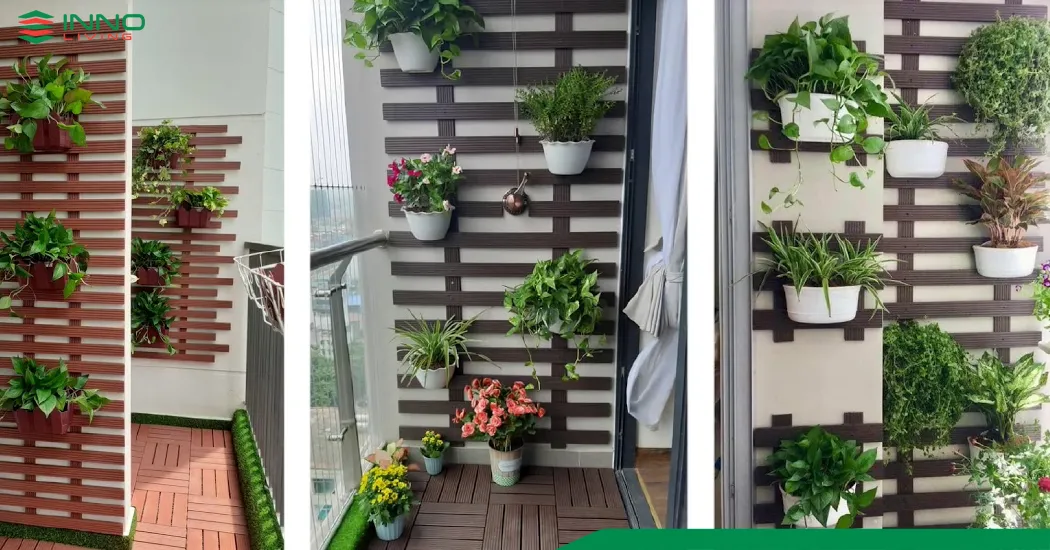 Giàn treo hoa ban công là giá đỡ giúp sắp xếp chậu cây gọn gàng, tăng tính thẩm mỹ cho không gian