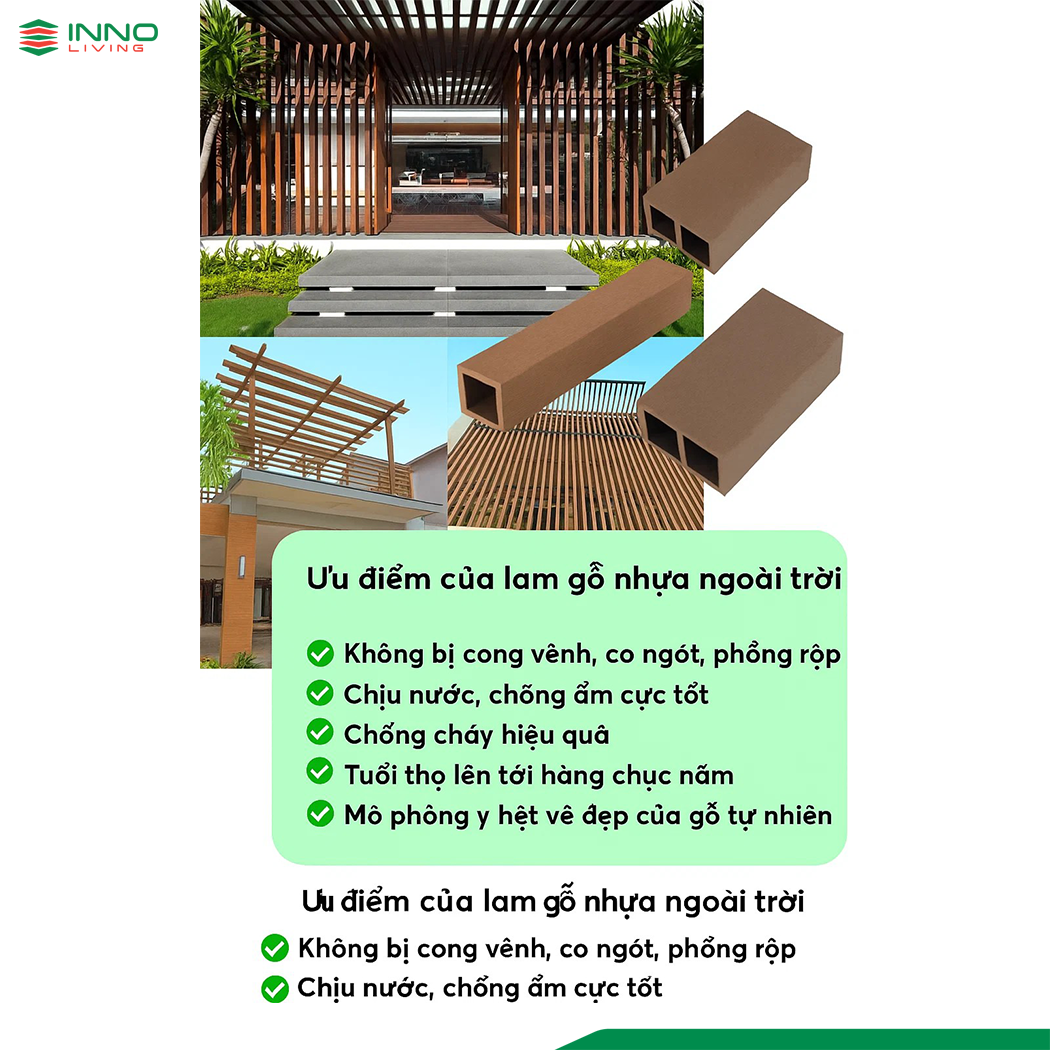 Cấu tạo và thành phần của lam che nắng gỗ nhựa ngoài trời tạo nên đặc tính bền, đẹp, chịu nước, chống mối mọt