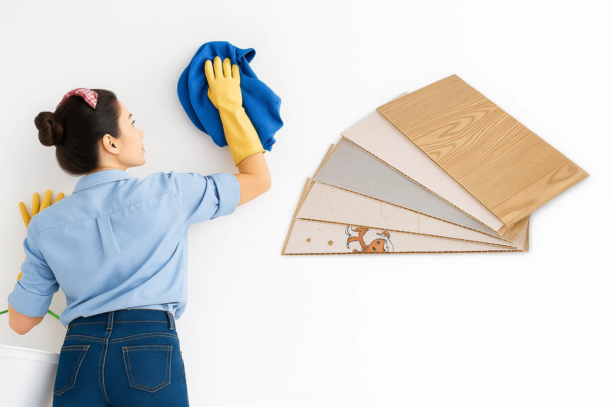 vệ sinh tấm nhựa ốp tường PVC Nano