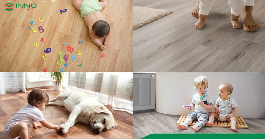 Sàn SPC giúp trẻ tự tin di chuyển nhờ khả năng chống trượt, giảm va đập tốt