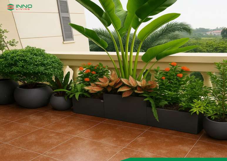 Chậu hoa gỗ nhựa ngoài trời