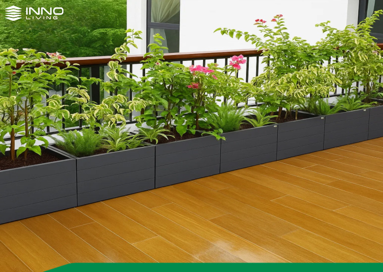 Chậu hoa gỗ nhựa ngoài trời