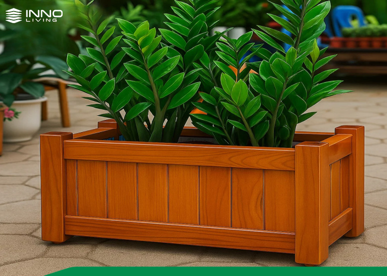 Chậu hoa gỗ nhựa ngoài trời