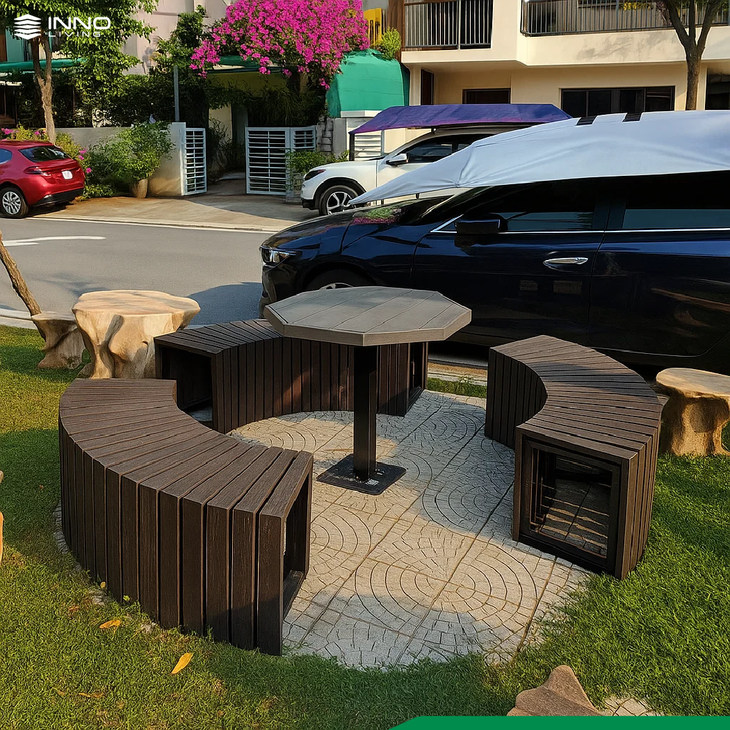 Bàn ghế gỗ nhựa không hóa chất, rất thân thiện môi trường
