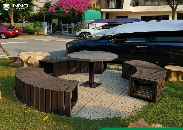 Bàn ghế gỗ nhựa ngoài trời
