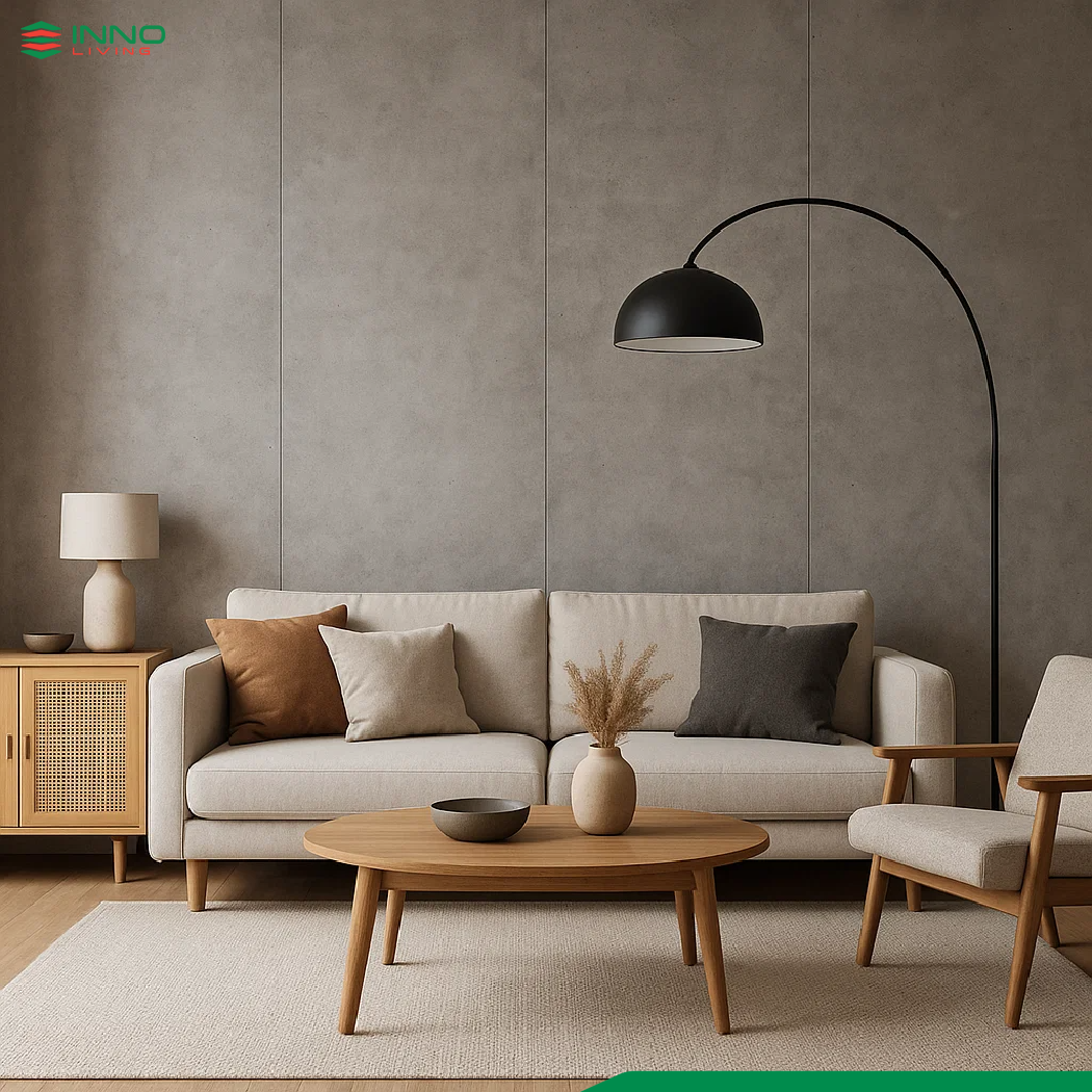 Ốp tường nhựa giả xi măng thô mộc, tối giản Ốp tường nhựa giả xi măng thô mộc, tối giản
