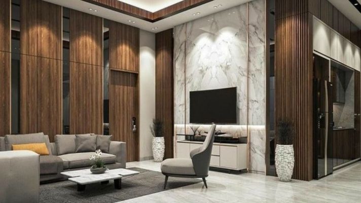 8 mẫu tấm ốp tường phòng khách, ốp trần đẹp 2025