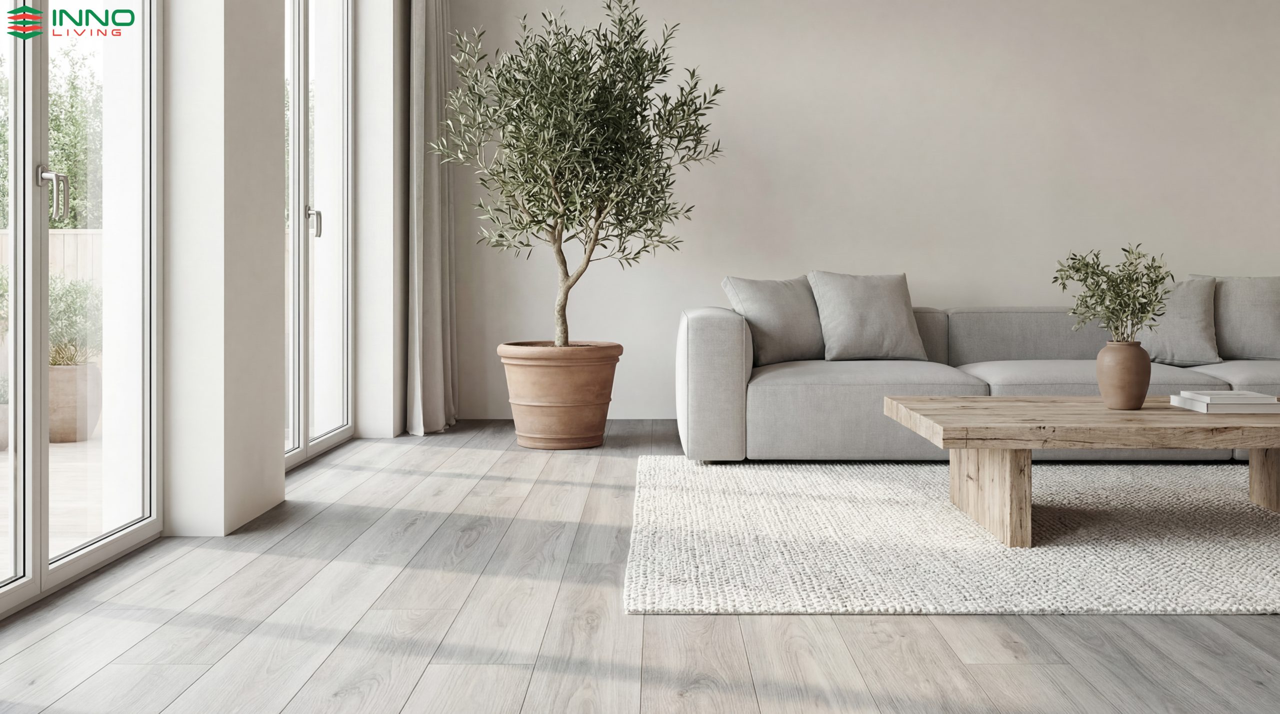 Sàn vinyl hèm khóa màu ghi trắng phong cách Bắc Âu tinh tế và sang trọng